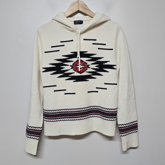 Polo Ralph Lauren Sweaters - POLO RALPH LAUREN Womens Wool Cashmere Knit Southwestern Aztec Hoodie Sz M